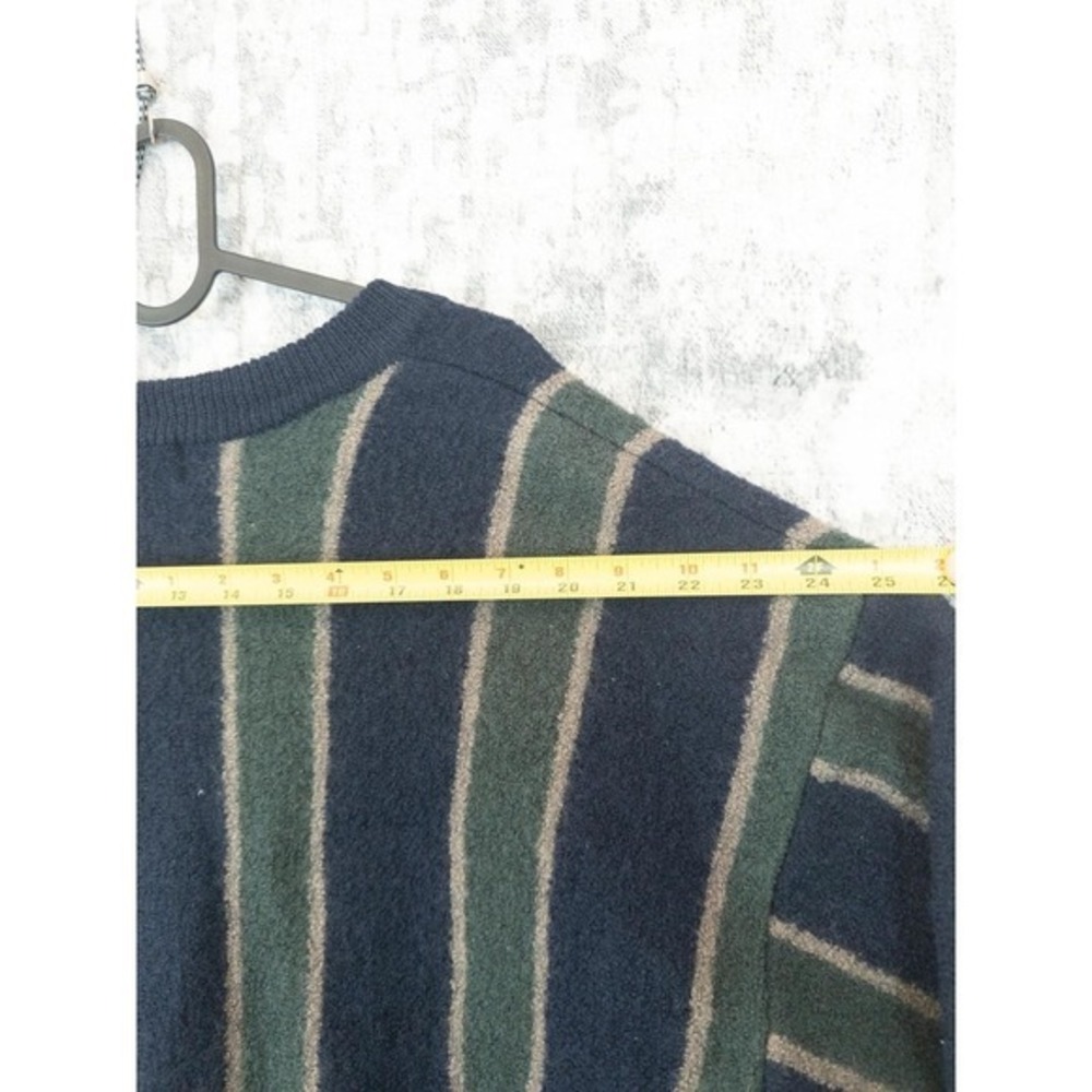 Vtg Structure Men XL 100% Wool Striped Cardigan Navy Green Grandpacore Y2K 90s - Picture 5 of 9